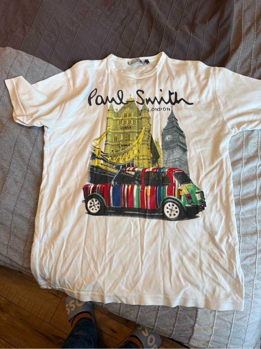Paul Smith White Tee with Colorful Striped Taxi Graphic